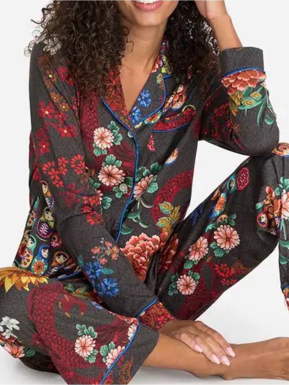 Johnny Was Nushka Printed Pima Cotton Modal Full Length Pajama Set Size Small